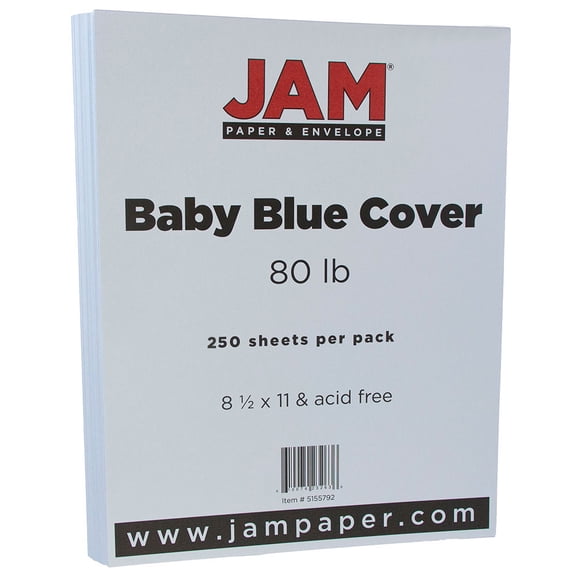 JAM Paper Matte 80lb Cardstock, 8 1/2 x 11, , Baby Blue, 250 /Ream