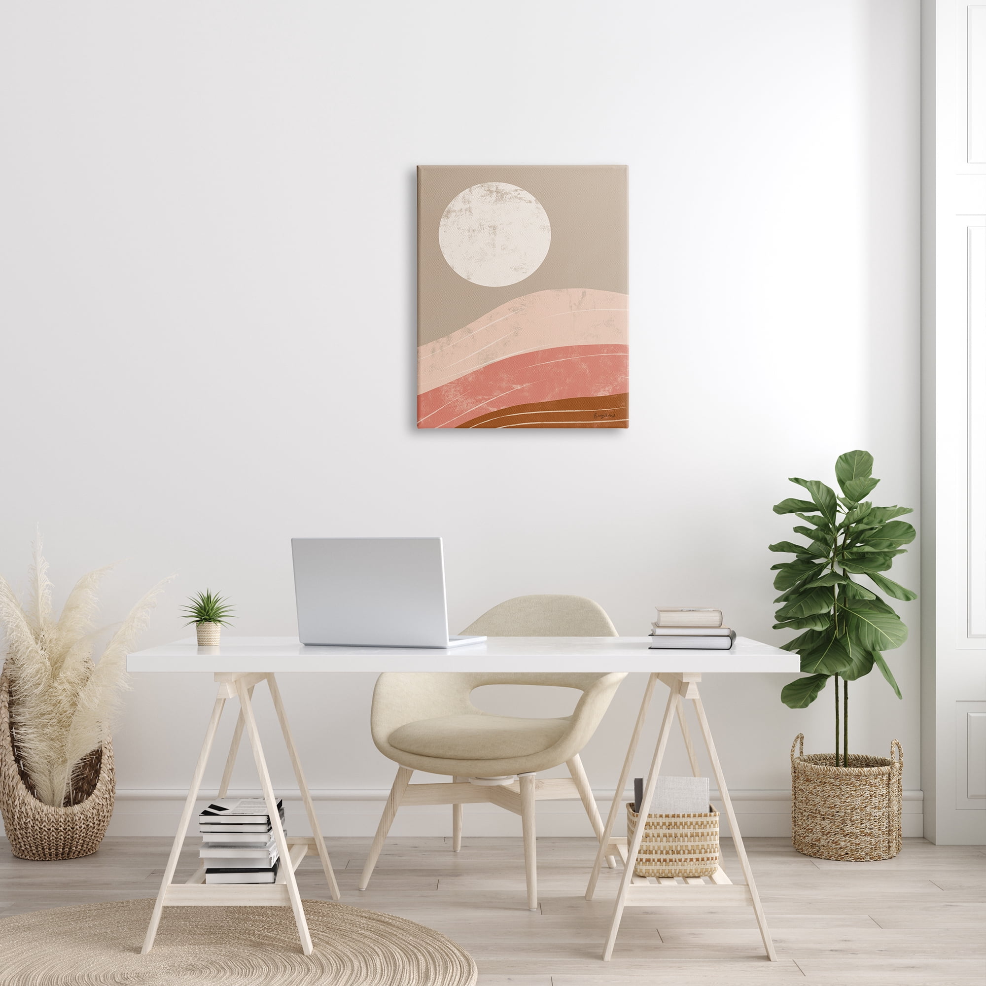Design by Becky Thorns Desert Sun over Abstract Mountain Landscape Terracotta Brown 24 in x 30 in Painting Canvas Art Print, by Stupell Home Décor