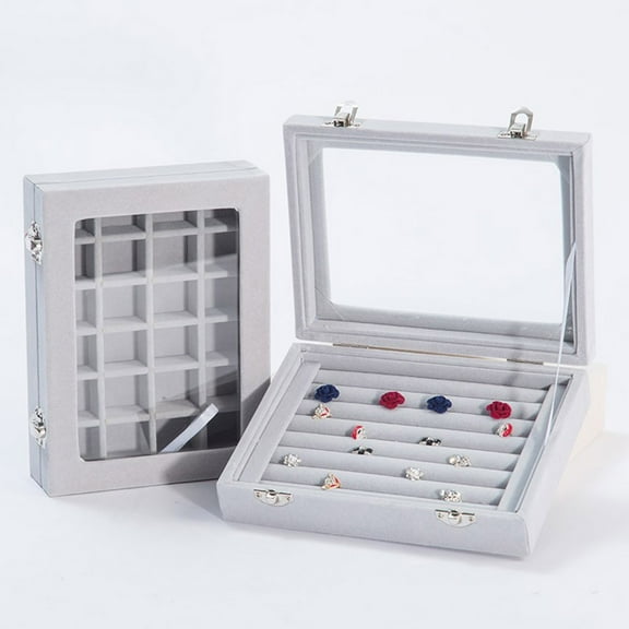 DECOMELODY 1Set Earring Organizer Grey Bamboo Rectangular for Women Jewelry Storage