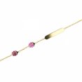 thumbnail image 2 of 18k Solid Yellow Gold Two Fuchsia Enamel Lady Bug ID Bracelet 5.5 inches with extra ring at 4.80 inch, 2 of 3