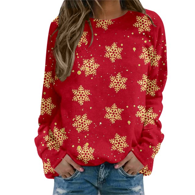 Bmisegm T-Shirt à Manches Longues pour Femmes, Imprimé, Décontracté, Rouge TG