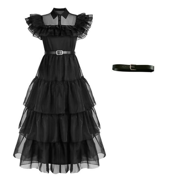 Miércoles Addams vestido Cosplay para niña niños negro gótico vestidos miércoles Cosplay disfraces Halloween fiesta mujer ropa Gao Jinjia LED