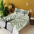 thumbnail image 3 of Ambesonne Tree of Life Fitted & Top Sheet Set with Shams, Nature Living Leaves, Black White Green, 3 of 5