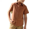 thumbnail image 3 of Short Sleeve Solid Color Boys Casual Button Blouse Kids Children Lapel Cotton Tops with Pocket for 5-14 Years, 3 of 7