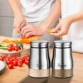 thumbnail image 6 of Salt and Pepper Shakers Set, Jademall 4 Ounce Stainless Steel Salt and Pepper Dispenser with Glass Bottom, Cute Salt and Pepper Shakers for Modern Home Kitchen Decor - Silver, 6 of 6