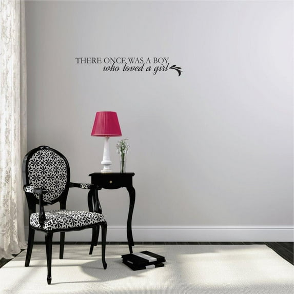 Decal Wall Sticker - ON NOW : There Once Was A Boy Who Loved A Girl Text Lettering Quote Bedroom Living Room Home Decor Picture Art Size :8 Inches x 32 Inches