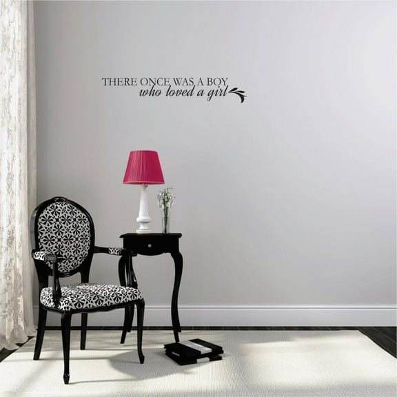 Decal - Peel & Stick Wall Sticker : There Once Was A Boy Who Loved A Girl Text Lettering Quote Bedroom Living Room Home Decor Picture Art Size :10 Inches x 40 Inches