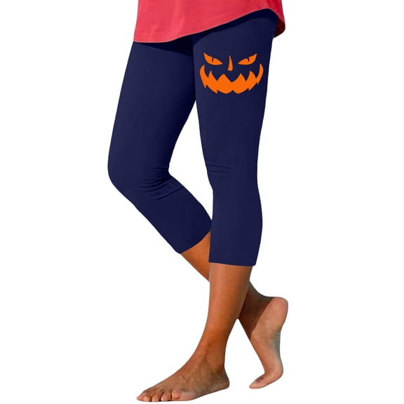 Bovemsi Compression Leggings for Women Vacation Outfits for Women Blue High Waist Stretchy Halloween Graphic Yoga Pants, 7/8 Length Slim Workout Running Leggings M