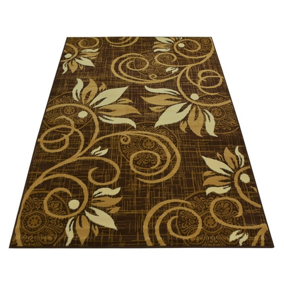 Normian Collection Flowers Floral Design Area Rug Rugs Area Rug 6 Color Options (Brown Beige, 4'9" x 6'10")