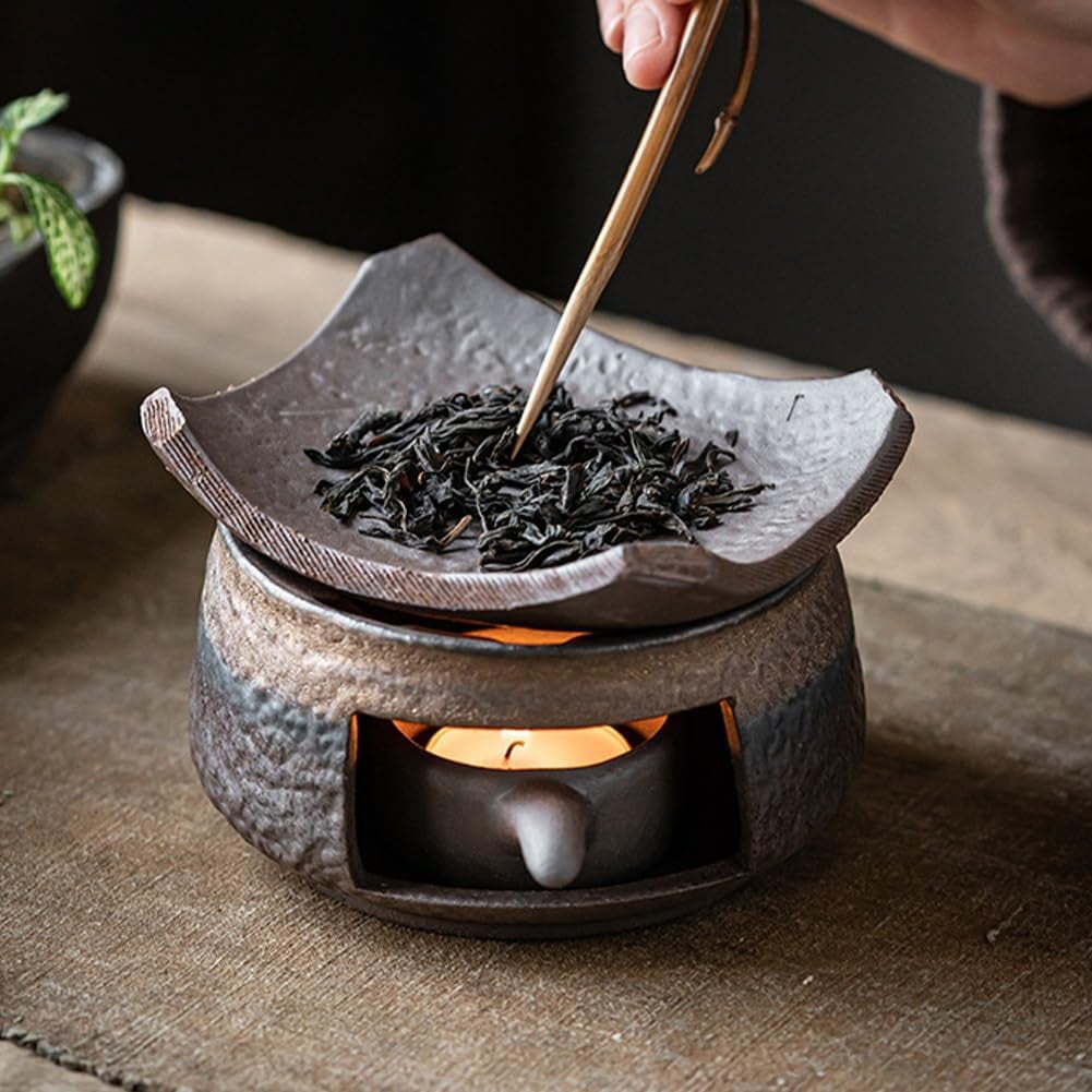 Ceramic Aromatherapy Stove Essential Oil, Cedar and Zen Aromatherapy Burner, Handmade Zen Incense Burner Kit, Tea Light Candle Holders Teapot Warmer for Home Office Meditation Relaxation(2 Set)