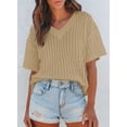thumbnail image 2 of DOKOTOO Women Sweater Tops Short Sleeve Hollow Out Pullover Tops Solid Color V Neck Knitted Shirts, 2 of 4
