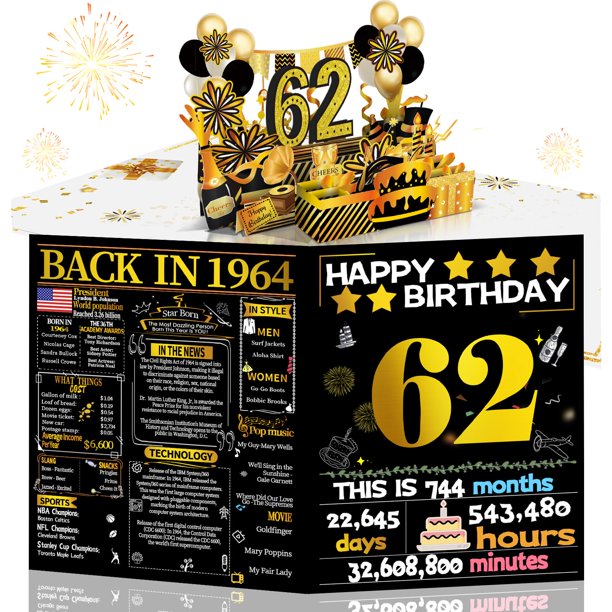 Tarjeta de cumpleaños Joycard 62nd para mujeres y hombres con diseño desplegable en 3D
