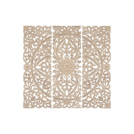 Wood Carving Wall Panel DecMode 16” x 48” Extra Large Hand-Carved Distressed White Wood Wall Panels w/ Floral & Acanthus Designs | Set of 3 Panels ()