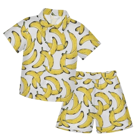 Oiyii Toddler Boys Summer Outfits Bananas Short Sleeve Button Shirt Shorts Set, Sizes 2-15