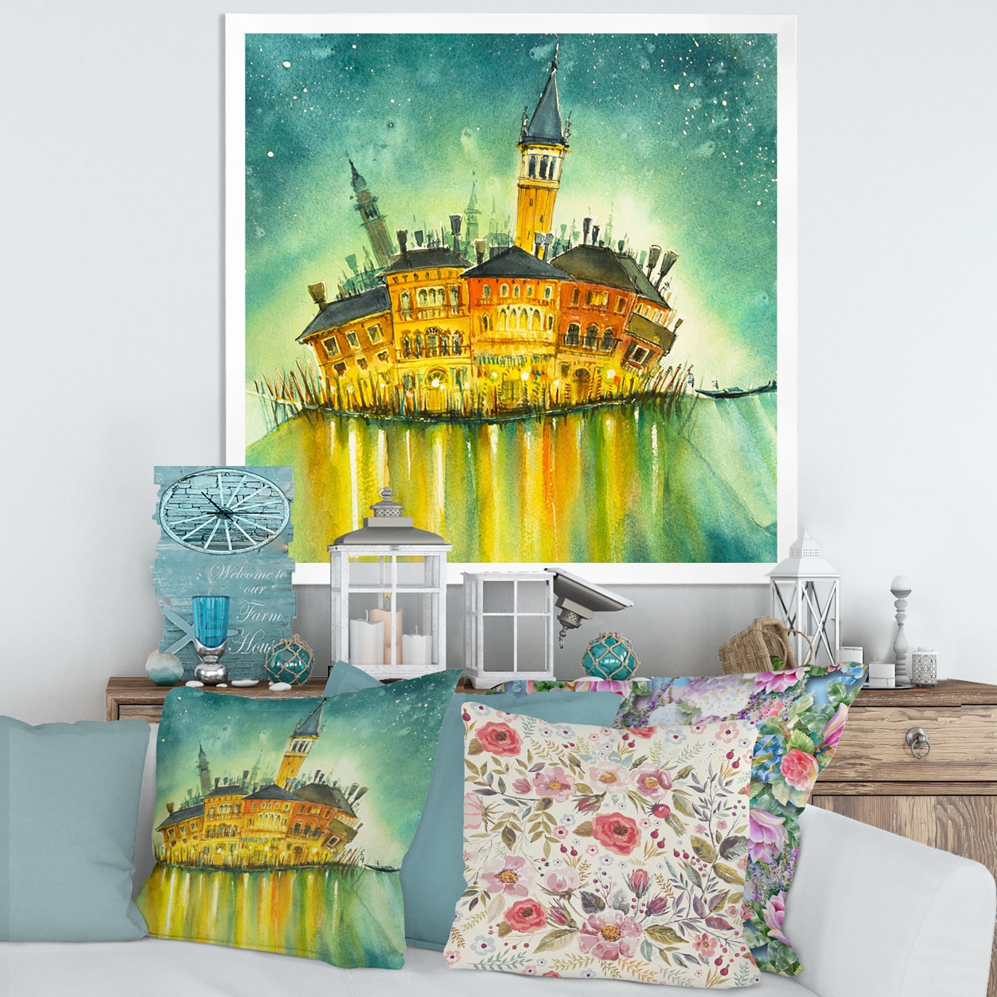 Designart 'Portrait of Idyllic Island of Venice At Night' Modern Framed Art Print