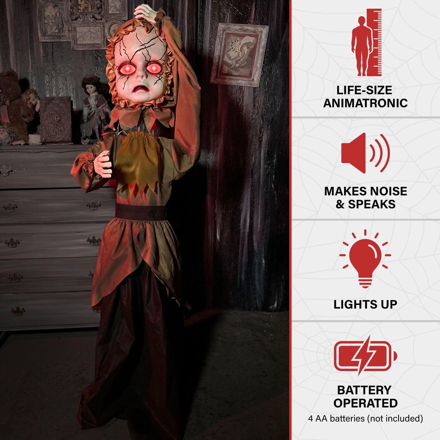 Haunted Hill Farm 5.25 ft Life Size Animatronic Demon Girl, Halloween Decoration, HHGIRL-9FLSA