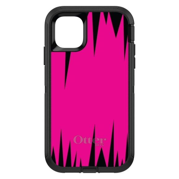 DistinctInk OtterBox Defender Custom Case for Apple iPhone 15 (6.1" Screen) - Neon Pink Black Spikes - Shockproof Protection