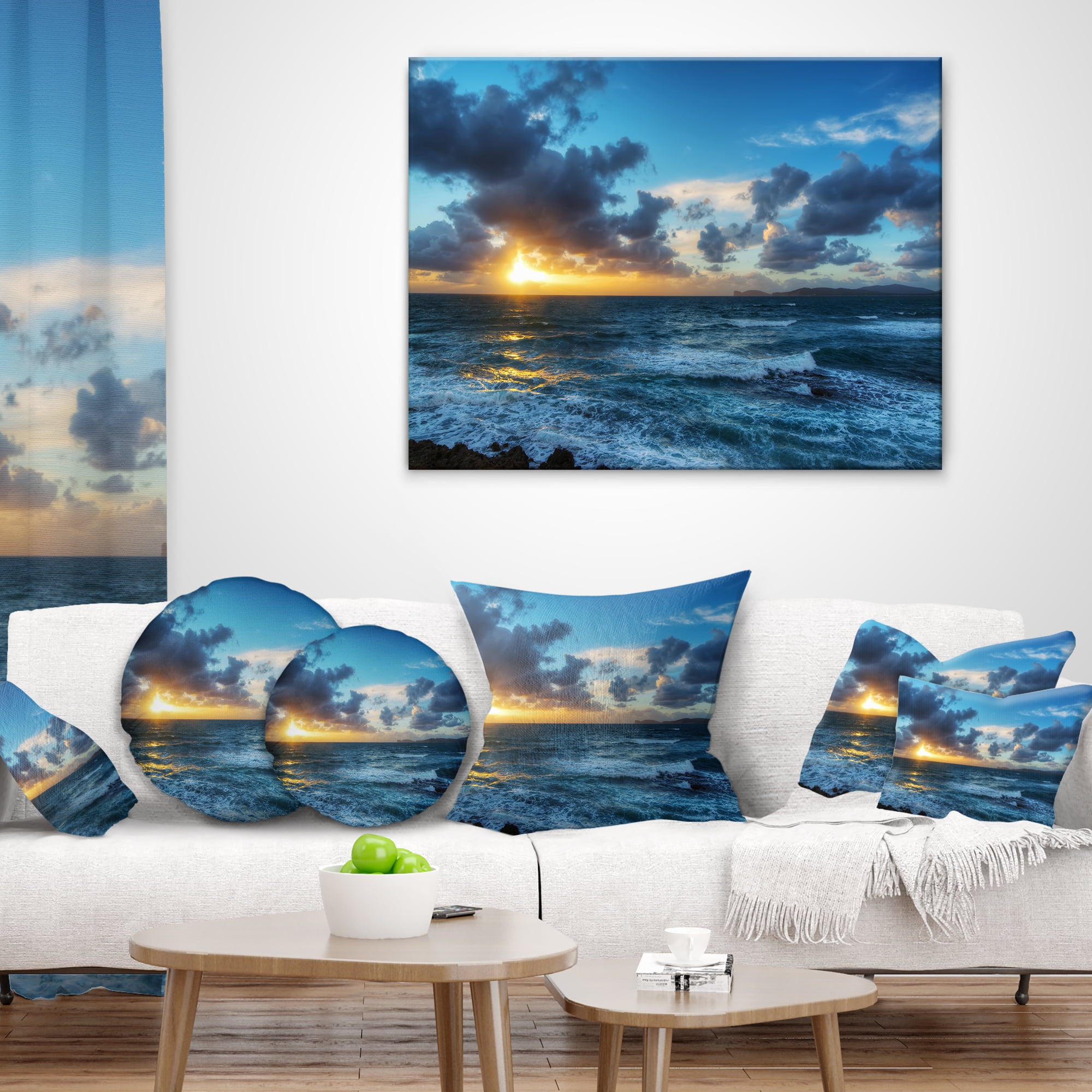 Designart Sunset at Alghero under Dramatic Sky - Seashore Throw Pillow - 16x16