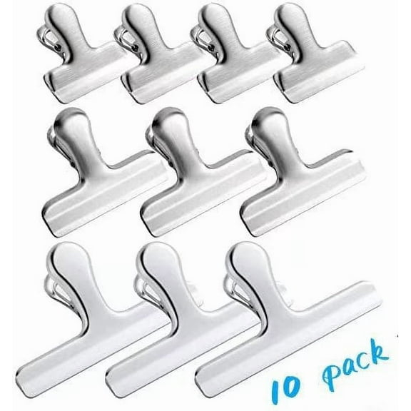 10pcs Stainless Steel Pouch Clips, Great for Air Tight Seal Grip on Coffee & Food Bags, Kitchen Home Office Usage
