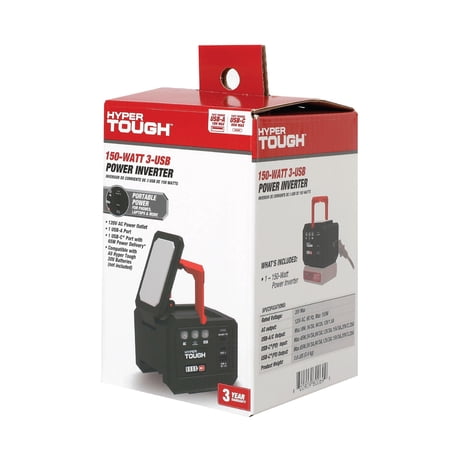 HYPER TOUGH 20V POWER INVERTER 150-WATT, 3-USB PORTS, NEW