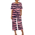 thumbnail image 2 of Aqestyerly Ensemble de Pyjama à Manches Courtes Imprimé pour Femme, Haut de Détente à Col Rond avec Pantalon et Poches pour la Maison HWRETIE, 2 of 7