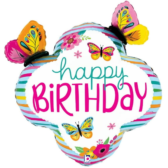 30 inch Colorful Birthday Butterfly Frame Foil Mylar Balloon - Party Supplies Decorations