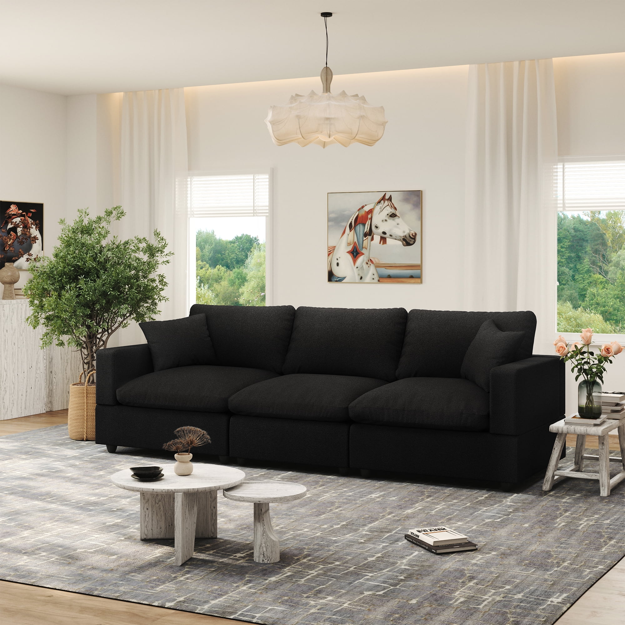 Gtilzria Cloud Modular Sectioanl Sofa Couch, Comfy Modern Sectioanl Cloud Couch Modular Down Filled Sofa with Ottoman for Living Room Apartment Office, Black