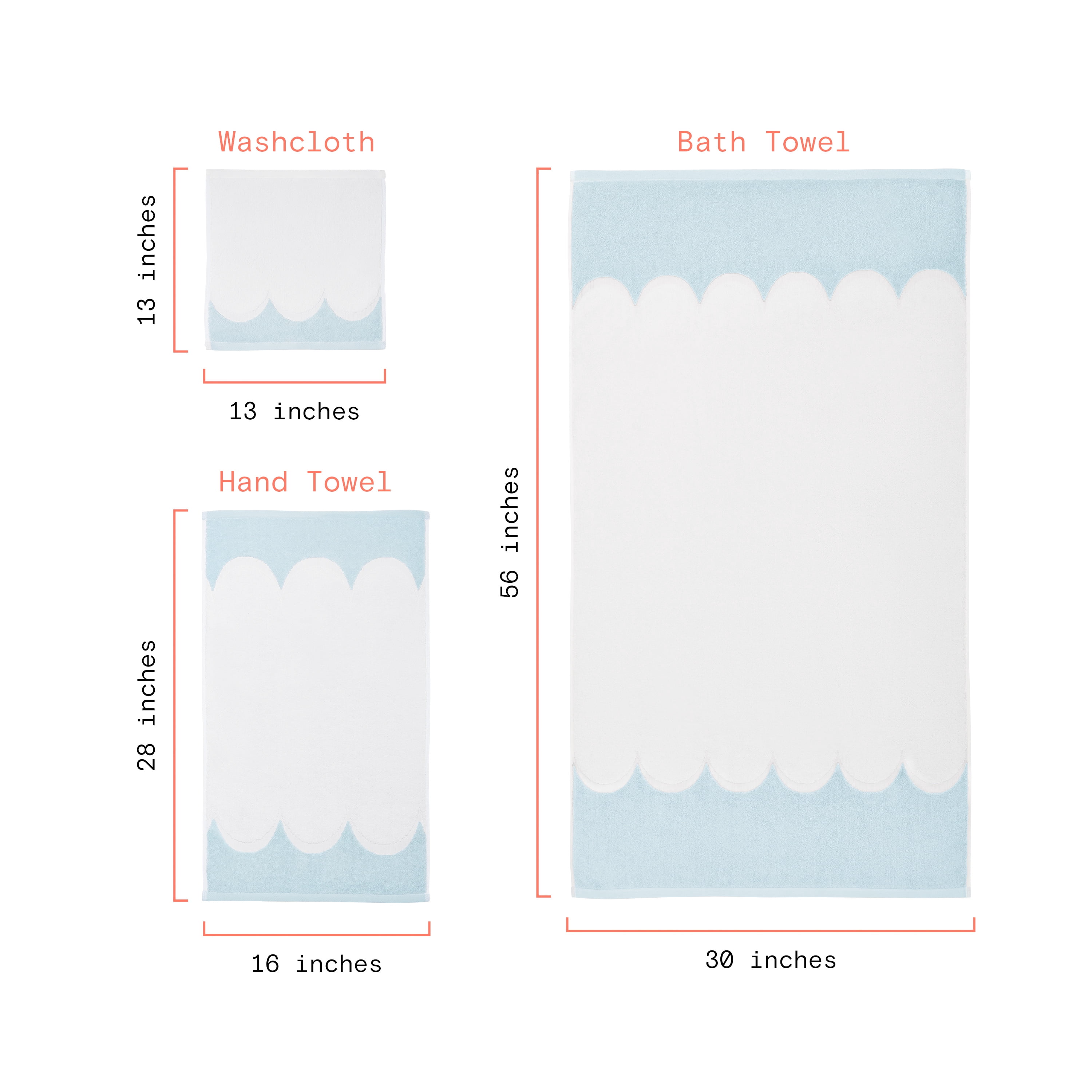 Beautiful by Drew Barrymore 6-Piece Scallop Bath Towel Set, Soft 100% Cotton, Hydrangea