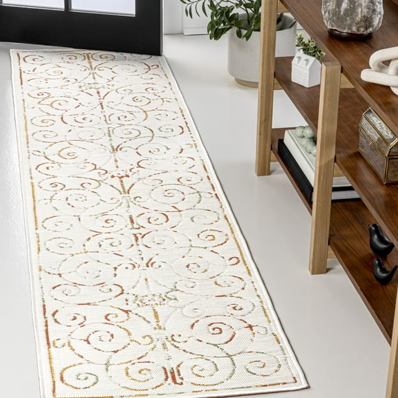 JONATHAN Y SAVANNAH 2 x 8 Runner Rug, Danae Filigree Scroll Machine-Washable Reversible - Cream/Terra, SVH100A-28