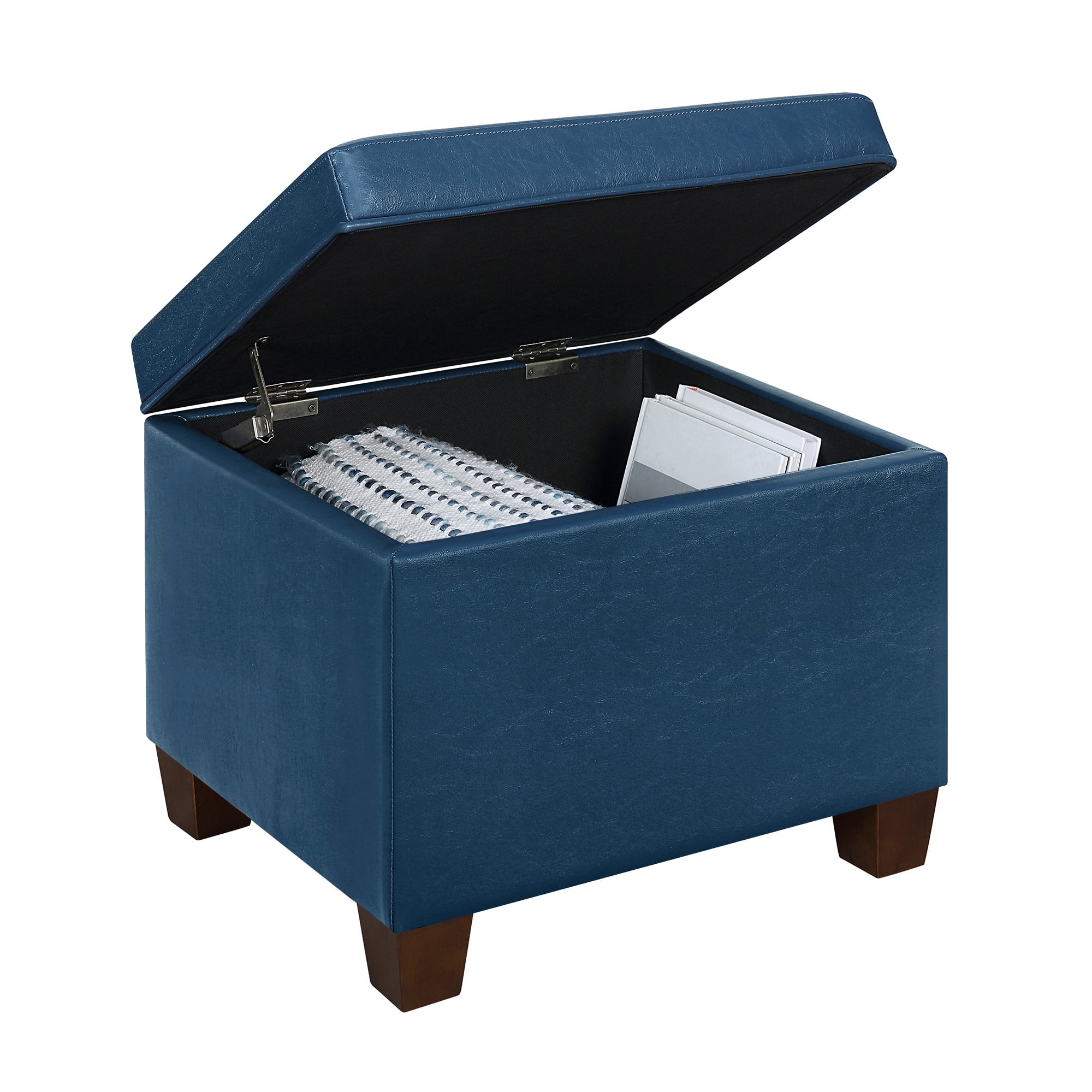 Convenience Concepts Madison Storage Ottoman, Blue Faux Leather