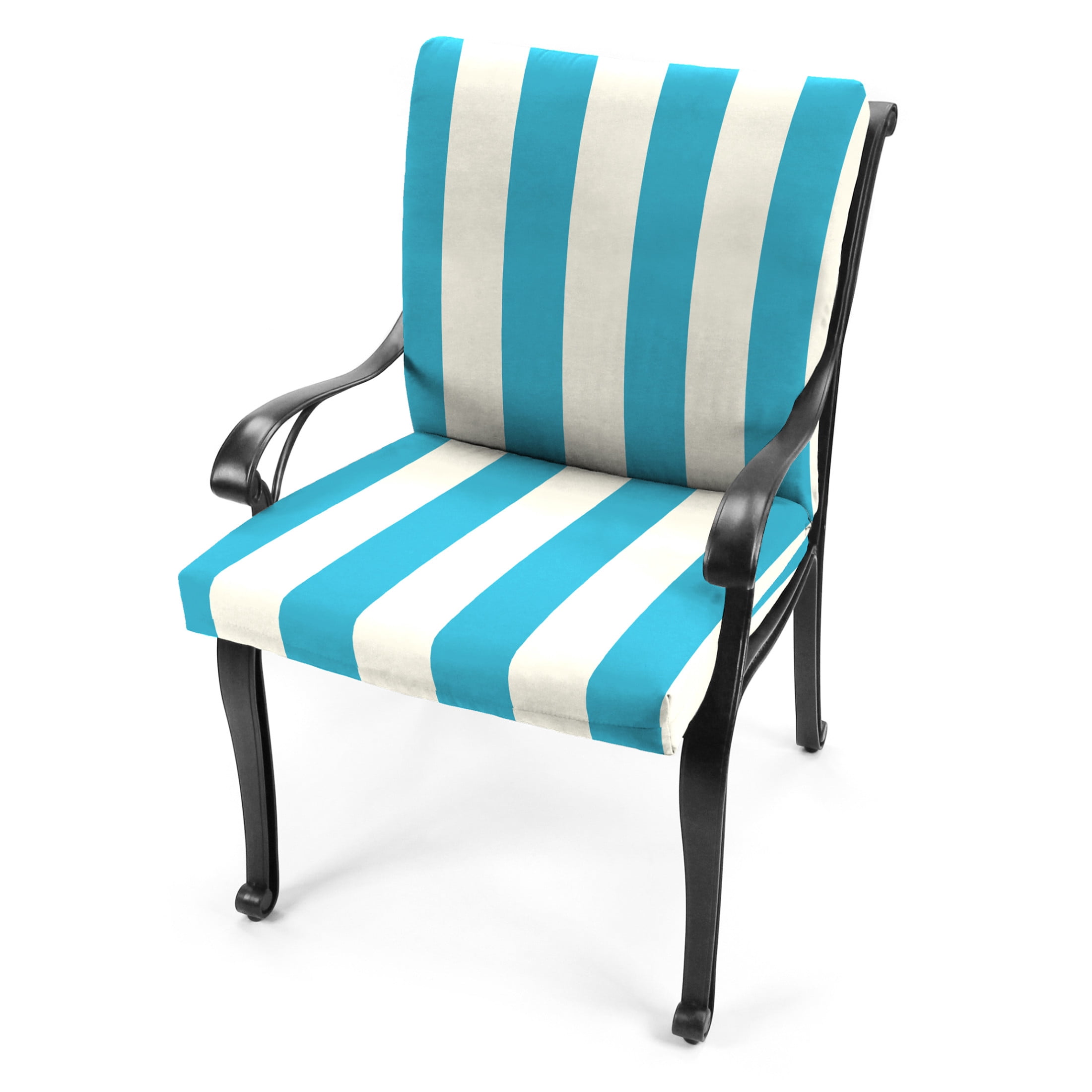 Jordan Manufacturing 44" x 21" Cabana Turquoise Stripe Rectangular Outdoor Chair Cushion with Ties and Hanger Loop