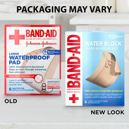 UPC 381371161447 product image for Band Aid Brand First Aid Water Block Waterproof Pads, 2.9 in by 4 in, 6 ct | upcitemdb.com