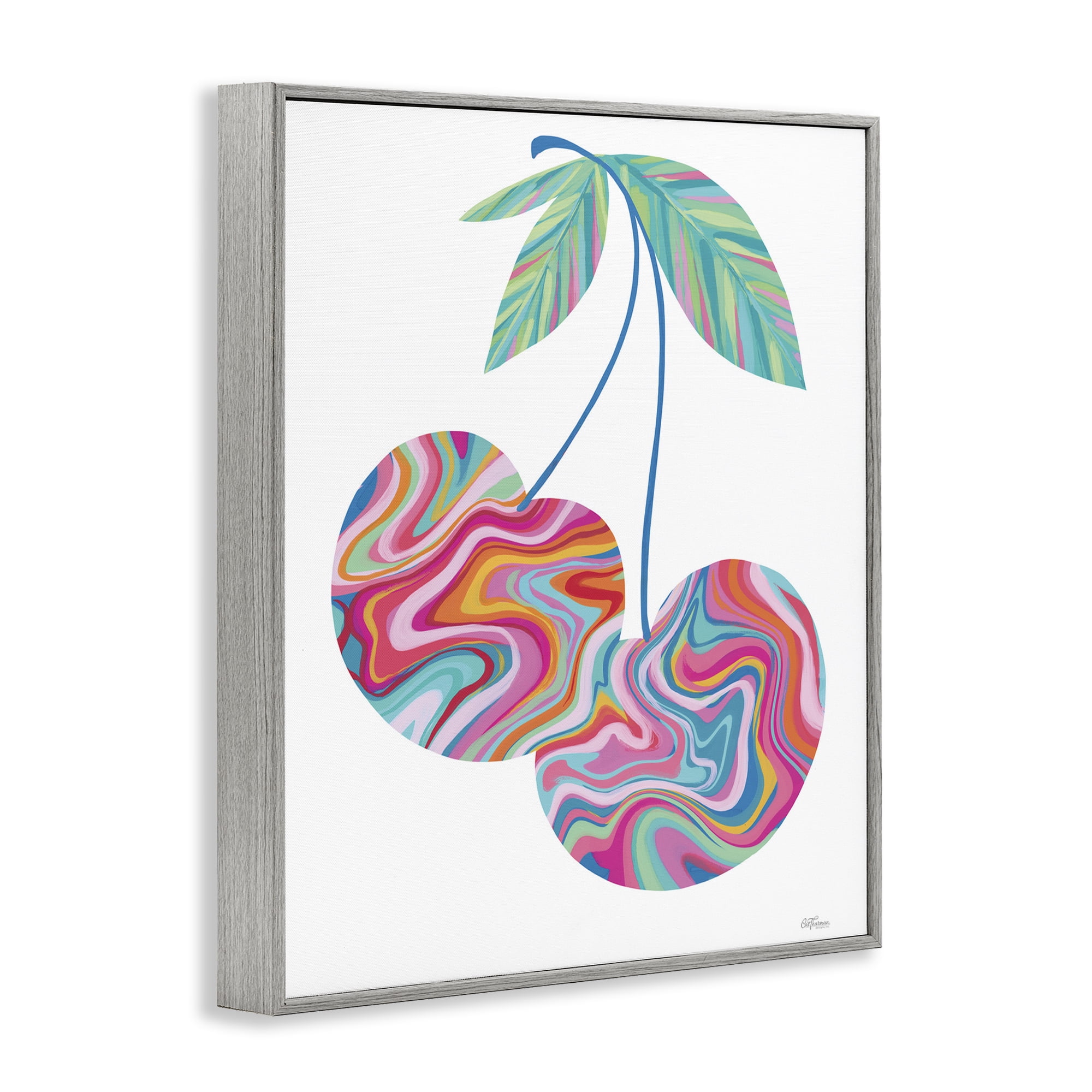 Stupell Industries Groovy Waves Cherries Food & Beverage Painting Gray Framed Art Print Wall Art, 11 x 14
