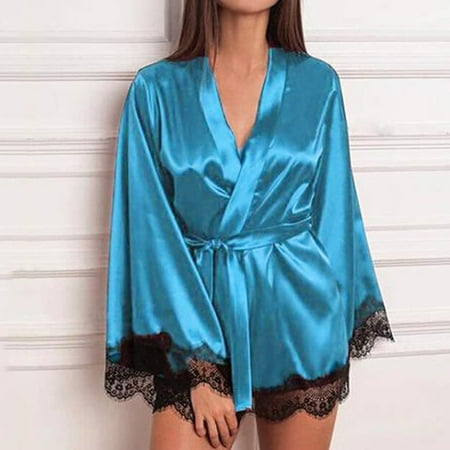 

Leesechin Womens Underwear Lingerie Silk Lace Robe Dress Babydoll Sleepwear Nightdress Pajamas Set 3XL Deals of Today