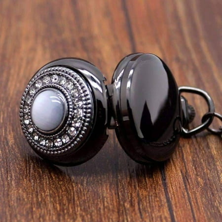 Gunmetal Lobster - ON SALE - Cats Eye Gunmetal Vintage Style Mirror Pocket Watch Necklace Gunmetal
