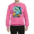 thumbnail image 2 of Pair of Dolphins Swimming in Ocean Animal Lover Unisex Crewneck Graphic Sweatshirt, Neon Pink, X-Large, 2 of 3