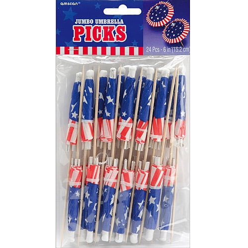 Jumbo Umbrella Picks, 6", 24Pack, Patriotic