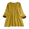 thumbnail image 2 of Pxiakgy Hauts Grande Taille pour Femmes Hauts Rétro Amples Design Col Rond Mince Respirant Coton Lin Jaune + L, 2 of 4