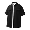 thumbnail image 1 of Men's Short Sleeve Shirt, Casual Solid Color Polyester Top, Fold Over Collar Design, Lightweight for Summer and Spring Daily Wear, 1 of 8