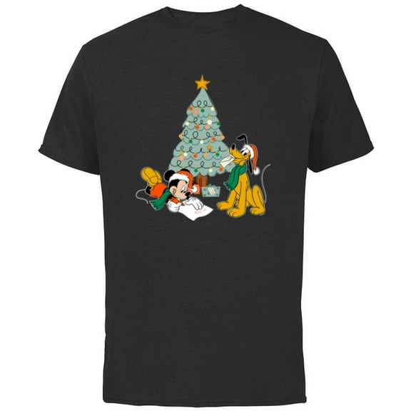 Disney Mickey Mouse and Pluto Christmas Letter to Santa - Short Sleeve Cotton T-Shirt for Adults - Customized-Black