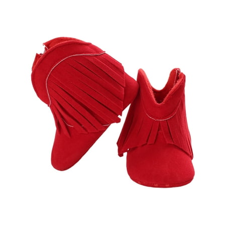 

Pudcoco Baby Shoes Winter Solid Color Non-slip Princess Prewalker with Fringe