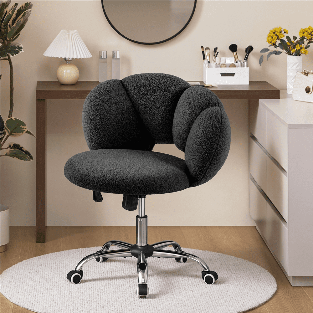 Alden Design Upholstered Desk Chair with Cloud Shaped Backrest, Black