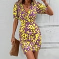 thumbnail image 2 of Robes Courtes pour Femmes Été Femmes à Manches Courtes Imprimé Col en V Taille Jusqu'au Genou Robe Décontractée Mode Robe Courte d'Été pour Femmes Robe à Manches Courtes pour Femmes Robe Courte pour Femmes Été, 2 of 6