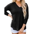 thumbnail image 3 of Women Waffle Batwing Long Sleeve V Neck Knit Basic Plain Shirt, 3 of 7