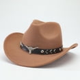 thumbnail image 2 of New Vintage Western Cowboy Hat For Men's Gentleman Lady Jazz Cowgirl With Leather Wide Brim Cloche Church Sombrero Hombre Caps, 2 of 3