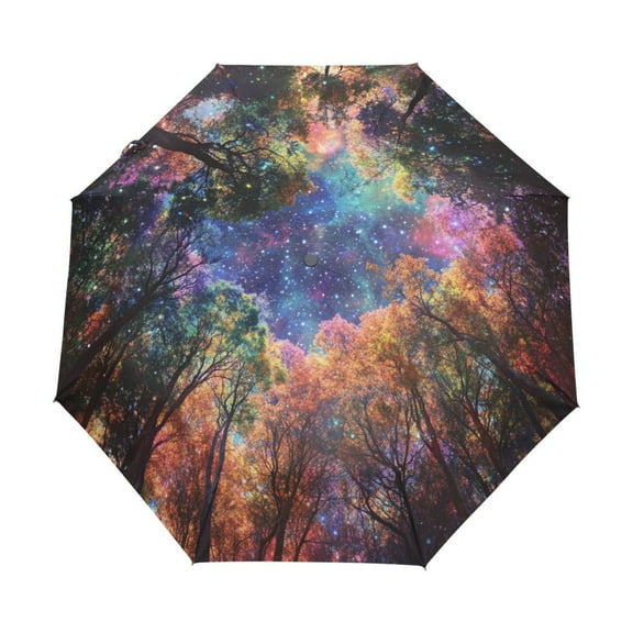 BZSMCE One-Touch Auto Open Close Rain Umbrella With Creative Cosmic Canopy Pattern