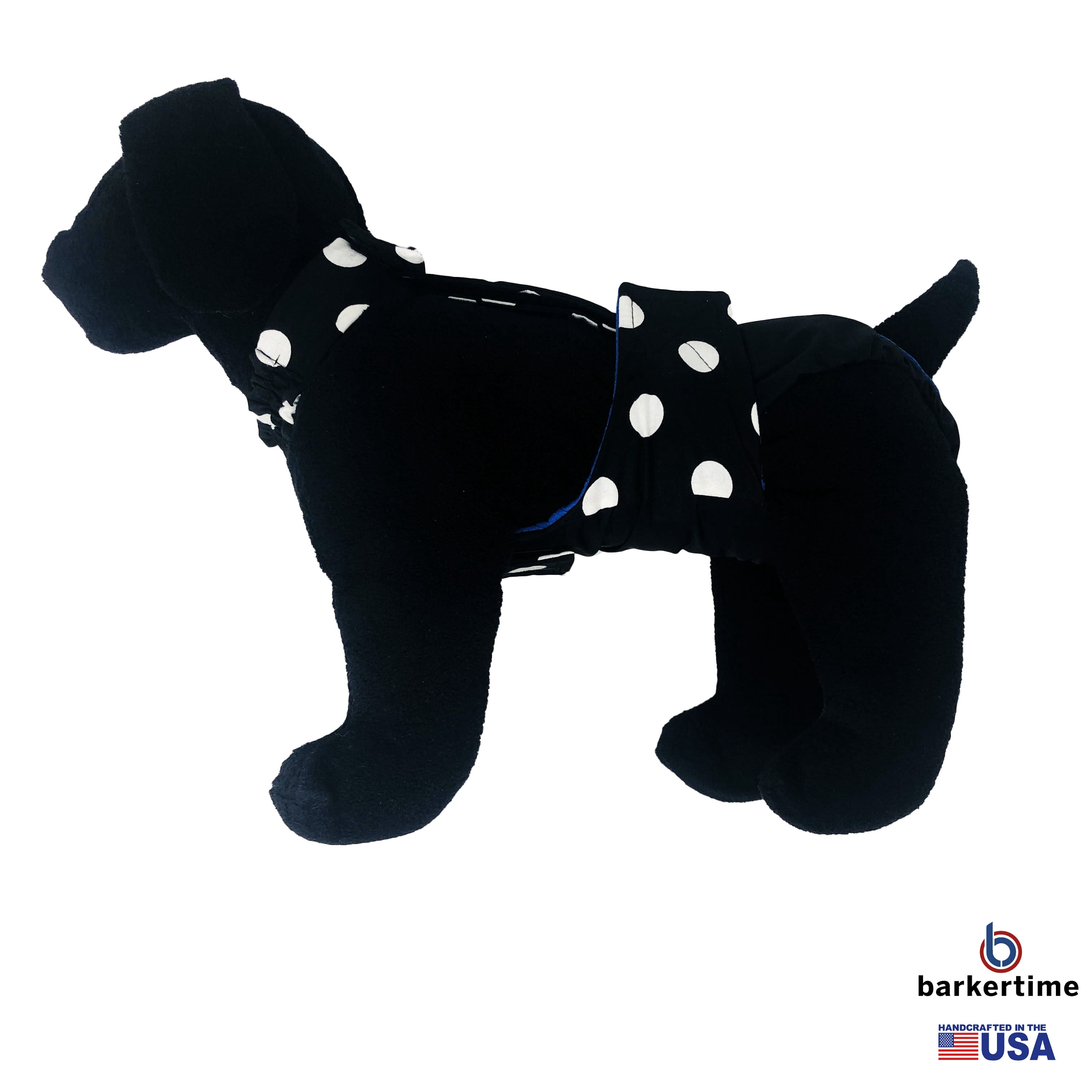 Barkertime White Polka Dot on Black Dog Diaper Overall