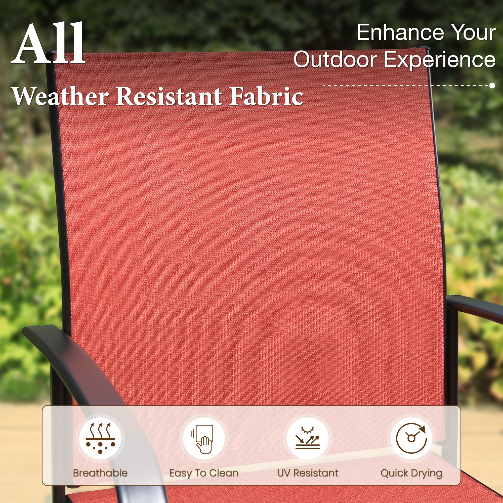 SUMMIT LIVING Set of 4 Outdoor Patio Dining Chairs, Steel Frames with Textilene, Black & Red