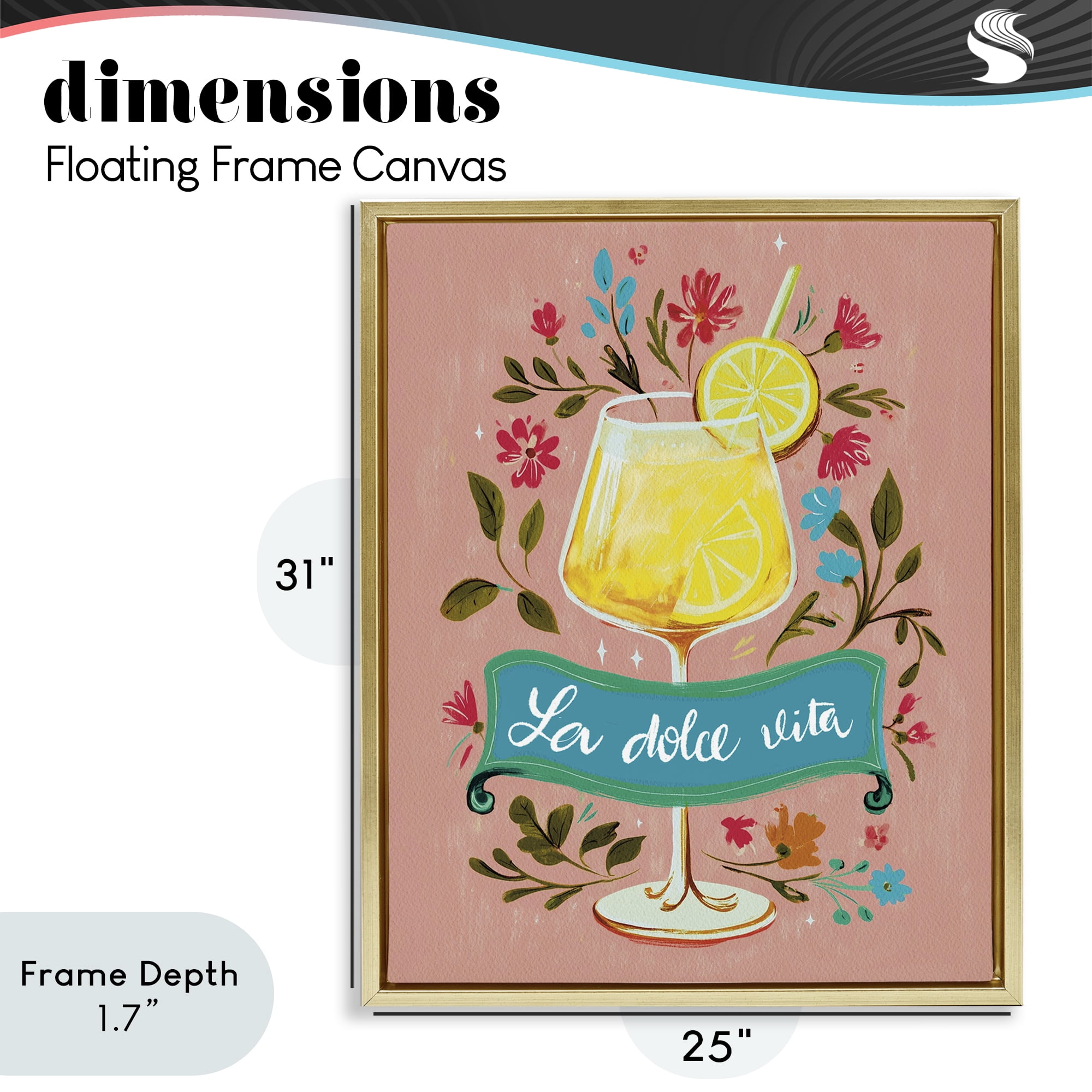 Stupell Industries Lemon Cocktail Sweet Life Gold Framed Floater Canvas Wall Art, design by Yen
