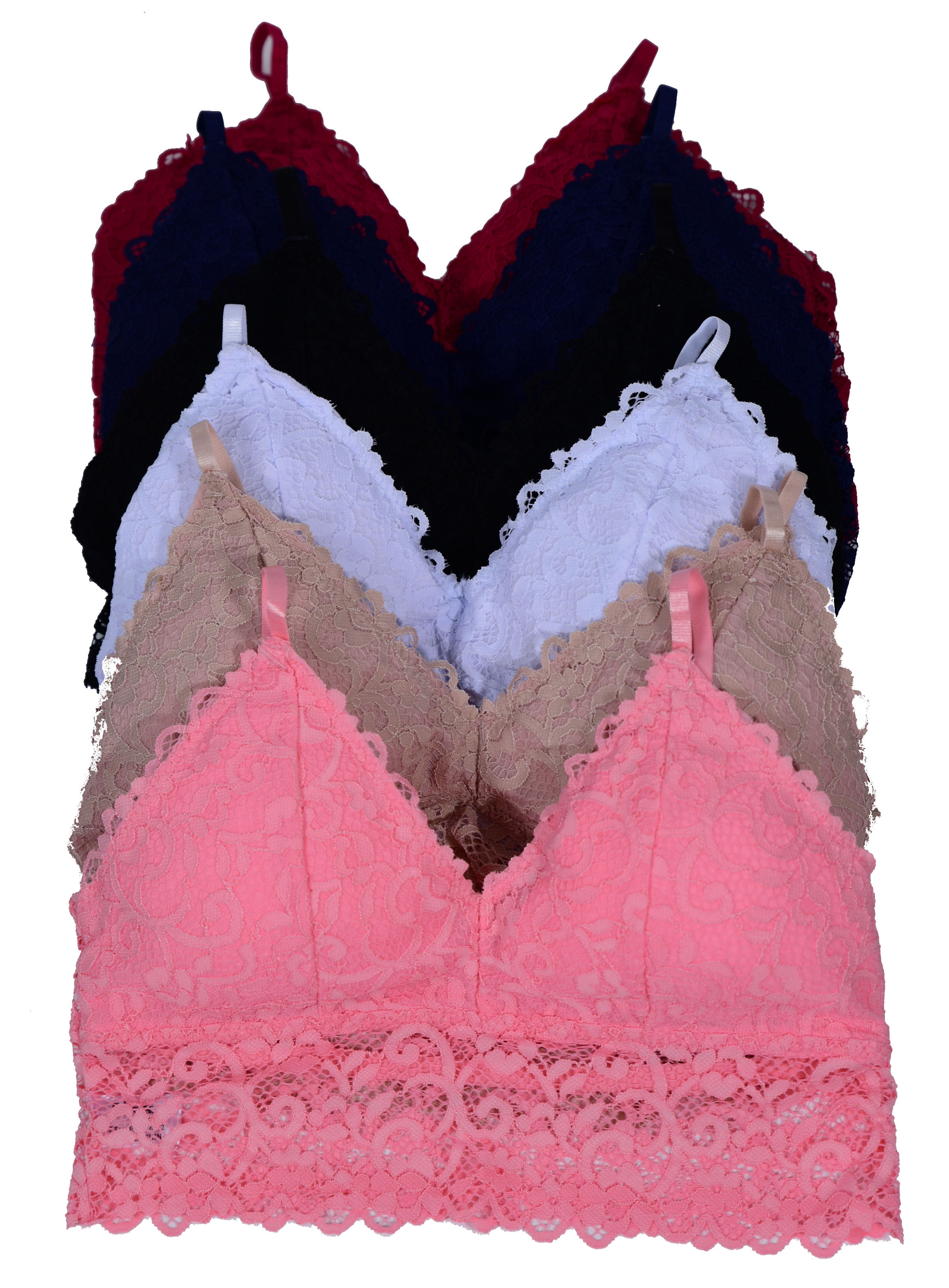 Women 6 Pack Full Lace Sexy Bralette with Padding, Size L (6312)